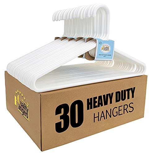 Quality White Plastic Hangers 30 Pack - Super Thick Heavy Duty Multipack for Clothes - Strong Standard Closet Clothing Hangers with Hook for Scarves and Belts-17 for Coats (White, 30)