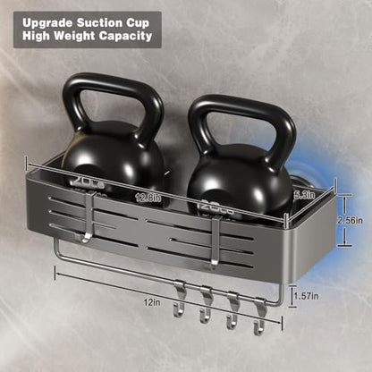 Shower Caddy Suction Cup, 2 Pack Shower Shelves for Inside Shower No Drilling, Aluminum Suction Showers Organizer with Towel Bar & Hooks Removable Bathroom Shelf Storage Rack(Gray)