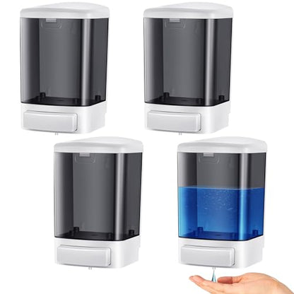 Hushee 4 Pcs Plastic Wall Mounted Soap Dispenser Commercial Manual Soap Containers Wall Dispenser for Kitchen Shower Hotel Liquid Shampoo Gel Chamber(33.8 oz 1000 ml,Black)