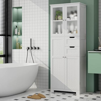 67'' Tall Bathroom Storage Cabinet, Linen Cabinet... (White | Engineered Wood)