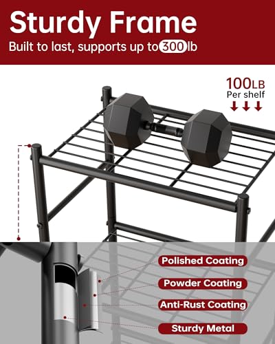 2-Pack Storage Shelves - 3-Tier Metal Wire Shelf Organizer, Slim Shelf Rack with Adjustable Feet for Laundry Room, Kitchen, Garage Organization, 18.2" x 12.3" x 30.4", Black