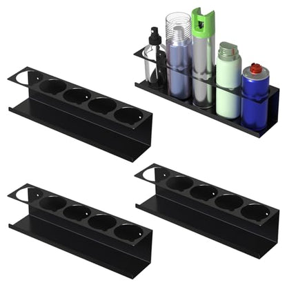 sogiv 4 Pack Spray Can Holder Organizer, Wall-Mounted Steel Spray Bottle Rack, Tool Box Storage Rack, 5 Cans Metal Paint Can Organizer for Garage, Workspace, Shop, Home or Tool Trailer, Black