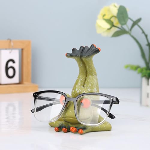 Funny Frog Figurine Eyeglasses Holder Stand, Cute Resin Frog Sculpture Creative Sunglasses Spectacle Display Rack for Desk Nightstand, Home Office Decorations Gift