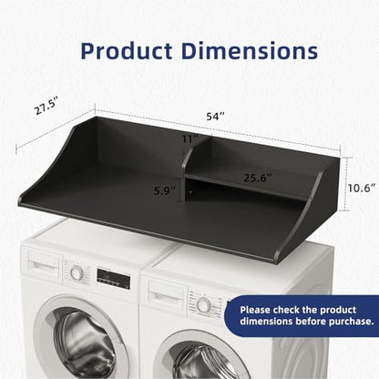 2-Tier 54" Width Washer Dryer Countertop for Laundry Room Organization | Depth Laundry Countertop Organization with Edge Wooden Washer and Dryer Topper for Folding Sorting & Ironing Easy to Install