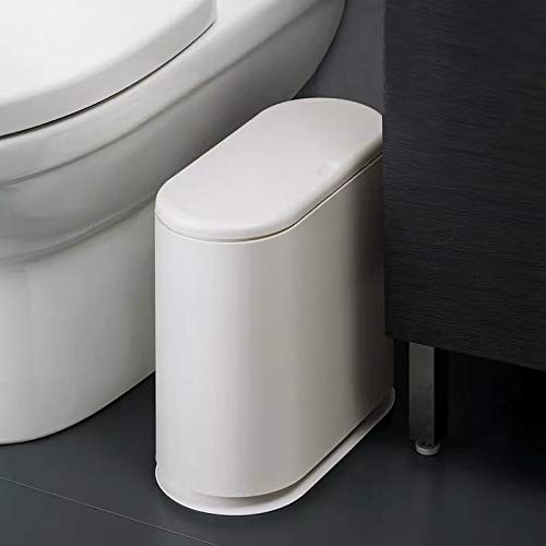 IEEK 12 Liter Rectangular Plastic Trash Can with Press Top Lid,White Modern Wastebasket Thin Trash Cans,3.2 Gallon Garbage Container Bin for Bathroom,Bedroom,Kitchen,Office and Powder Room
