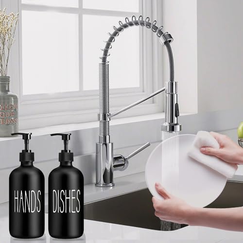 COHOSEGE Glass Soap Dispenser Set 2 Pack,Contains Hand and Dish Soap Dispenser.Premium 16 Oz Black Kitchen Soap Dispenser Set for Kitchen Sink and Farmhouse Decor