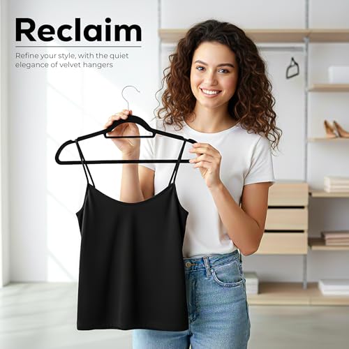 Utopia Home Velvet Hangers 100 Pack – Premium Hangers with Tie Bar - Black | Non-Slip Slim Clothes & Coat Hangers with Tie Bar, Space-Saving Heavy Duty Design, 360° Swivel Hook