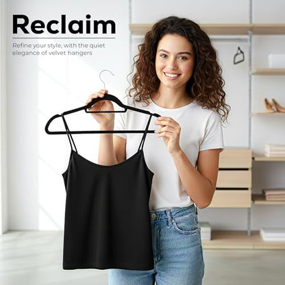 Utopia Home Velvet Hangers 100 Pack – Premium Hangers with Tie Bar - Black | Non-Slip Slim Clothes & Coat Hangers with Tie Bar, Space-Saving Heavy Duty Design, 360° Swivel Hook