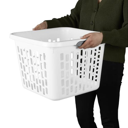 Sterilite Square Laundry Basket, Plastic Clothes Hamper, 6-Pack | 1.5 Bushel Capacity, White, Dirty Clothing Storage, Ventilated Rectangular Holes & Large Comfort Grip Handles for Easy Carry