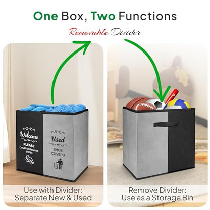 Opret 2 Compartment Large Shoe Cover Box Black Grey, Real Estate Agent Supplies, Disposable Shoe Cover Dispenser Box for Open House, Foldable Storage Bin