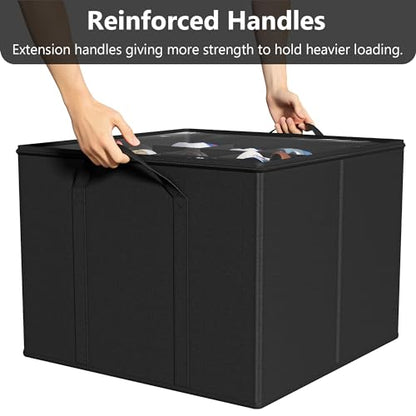 SUOCO 2 Pack Shoe Organizer for Closet, Fits up to 32 Pairs, Small Space Shoe Storage Boxes Bins Containers w/Adjustable Dividers and Clear Top, Black