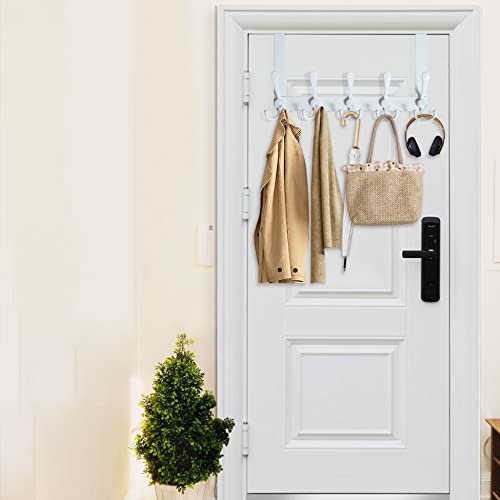 WEBI Over The Door Hooks Door Hanger Hook Rack with 5 Tri Hooks for Hanging,Over The Door Towel Rack Towel Hanger Door Coat Hanger Over Door Coat Rack Behind Back of Bathroom,White