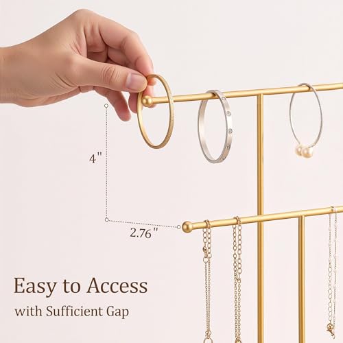 Jewelry Stand with Ceramic Tray, Necklace Holder, Gold Bar White Base | Ceramic Base, Gift for Women & Girls, Hanging Necklace Organizer Tree, Earrings, Bracelets, Rings, small