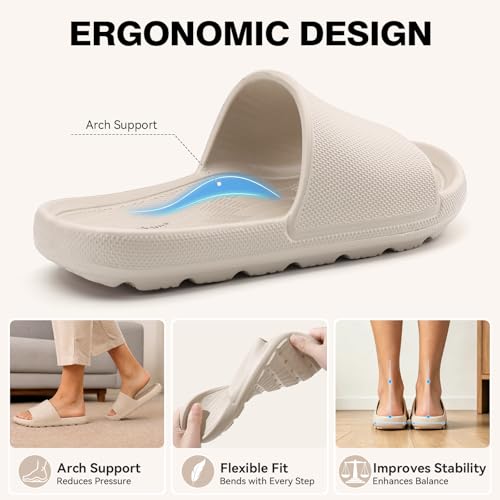 Shower Slides for Men and Women,Non-slip Sandals with Arch Support | Comfort Slippers with Arch Support,Flip-flops for College Dorm Pool Beach Camping Gym Bedroom Travel,Indoor&Outdoor,Casual