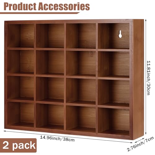 Wesiti Tie Box Organizer Wall Mounted Tie Rack with 16 Compartments Bamboo Belt Holder for Men Scarf Necktie Home Wall Closet(Dark Brown Color,2 Piece)