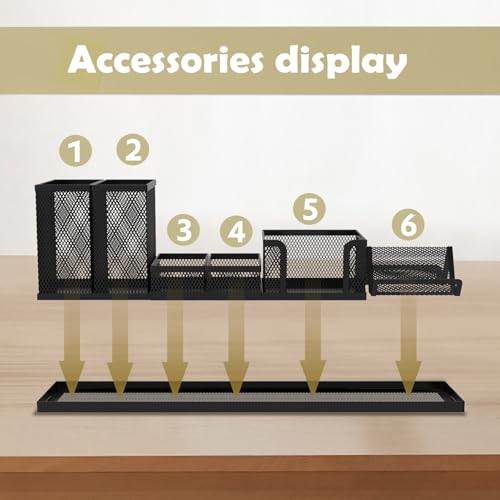 Pen Holder for Desk, 6-Piece Mesh Desk Organizer with Phone Holder, Black | 6-Piece Black Mesh Desk Set Includes Pen Cups, a Sticky Note Caddy and Phone Holder for Office, School, Home