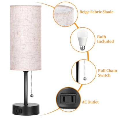 Bedside Table Lamp for Bedroom,Small Lamps for Night stands with Pull Chain | 3-Color Bedroom Table Lamps Desk Reading Light AC Outlet Nightstand Lamp for Living Room Decor/Dorm/Office Bulb Included