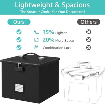 Fire Proof File Box for Documents - Portable Fireproof Document Organizer Box with Handle Waterproof Safe Locking Folder Storage with Lid
