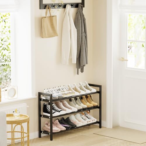 Mavivegue 18-33” Expandable Shoe Rack for Closet, 3-Tier Shoe Organizer, Adjustable Shoe Rack for Front Door Entrance, Entryway
