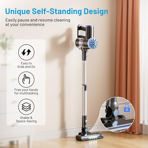 VIPSUN Cordless Vacuum Cleaners for Home, 40KPA, 50Mins, Self-Standing | Stick Vacuum Cordless Rechargeable with LED Screen for Pet Hair, Carpet, Hardwood Floor, Lightweight Vacuum suitable for dorm