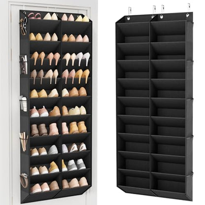 LANTEFUL Over the Door Shoe Organizer, Hanging Shoe Rack for Closet Door Shoe Storage for 30 Pairs Sneaker and Boots, Large Shoe Holder for Door with 10 Side Pockets, Space Saving, Black