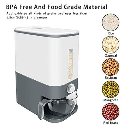 22-25 Lbs Rice Dispenser, Large Cereal Dry Food Storage Containers with Measuring Cup,BPA-Free Household for Kitchen Pantry Organization-Grey