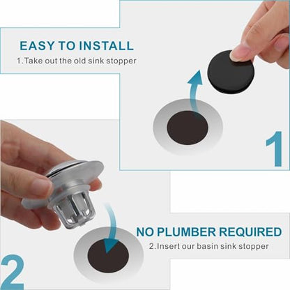 WELSAN Chrome Plated Bathroom Sink Drain Stopper 1 1/8"-1 1/2" Bath Drain | Bathroom Sink Stopper Replacement, Universal Pop-Up Drain Stopper Plug Strainer with Hair Catcher, Anti-Clogging Design
