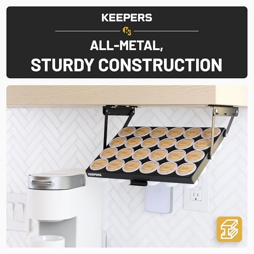 KEEPERS Under Cabinet K Cup Holder with Swing-Down Access – Space-Saving Coffee Pod Holder and K Cup Organizer for 24 Pods – Steel Coffee Pod Organizer with Easy DIY Installation