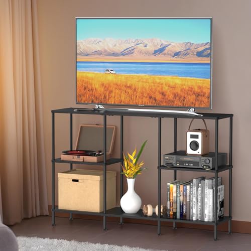 Tall TV Stands for Bedroom Living Room, Black TV Stand for 50 43 40 Inch TV | Tall Entertainment Center with Open Storage,3 Tier TV Stands TV Console Table for Bedroom, Media Cabinet with Shelves, Black