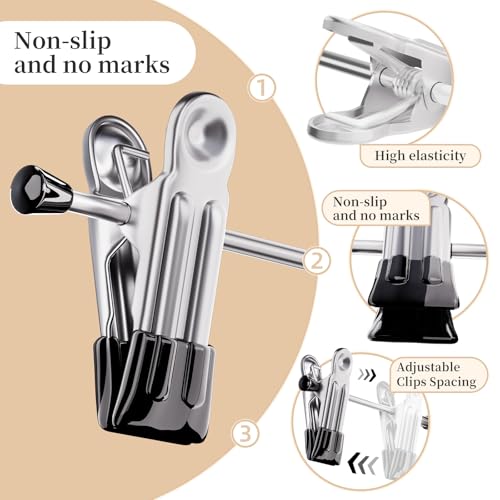 Pants Hangers with Clips 30 Pack, 12 Inch Adjustable Non-Slip Heavy Duty Skirt Hangers for Women, Space Saving Clothes Hangers for Pants, Jeans, Trousers, Shorts, Slacks, Dresses, Black