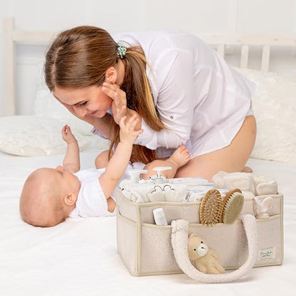 Baby Diaper Caddy Organizer with Handle, Boy & Girl Shower Gift Basket, Portable Diaper Storage Basket Bin for Wipes, Newborn Baby Essentials Registry Search Must Haves, Car Caddy Organizer