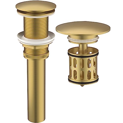 Bathroom Pop up Drain Without Overflow, Anti-Clogg... (Brushed Gold)