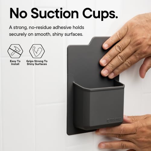 TOOLETRIES The James Organizer, Shower Storage Holder - Charcoal | Silicone shower storage with a reusable strong grip for toiletries and everyday bathroom essentials.