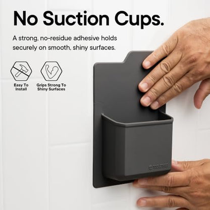 TOOLETRIES The James Organizer, Shower Storage Holder - Charcoal | Silicone shower storage with a reusable strong grip for toiletries and everyday bathroom essentials.