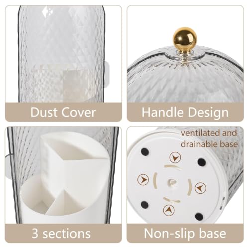 Toothbrush Holder with Cover for Bathroom Countertop, Organizer, White | Rotating 3 Slot Holder for Electric Toothbrushes, Toothpaste, Self Draining Vanity Organizer, Makeup Brush Storage
