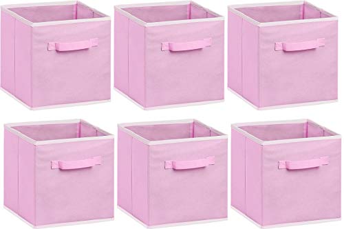 Simple Houseware 11-Inch Foldable Cube Storage Bins, Pink, 6-Pack | Lightweight & Durable Structure Fabric Cubes Organizer for Closet or Shelves