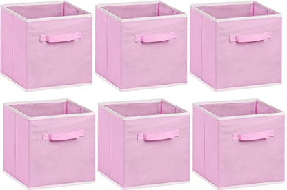 Simple Houseware 11-Inch Foldable Cube Storage Bins, Pink, 6-Pack | Lightweight & Durable Structure Fabric Cubes Organizer for Closet or Shelves