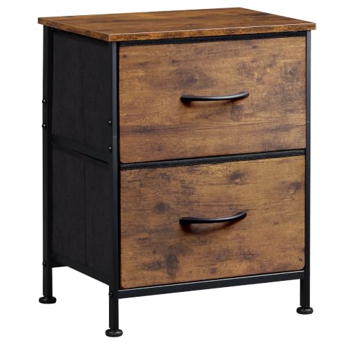WLIVE Night Stand, Small Dresser with 2 Drawers & Wooden Top, Nightstand with Fabric Bins, Bedside Table End Table for Bedroom, Closet, Entryway, College Dorm, Rustic Brown | Nightstand with Fabric Bins, Bedside Table End Table for Bedroom, Kids Room