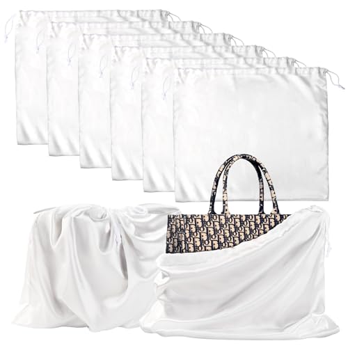 6 Pack 19.6 x 15.7 in Dust Bags for Purses and Handbags | Silk Cloth Bag With Drawstring Dust Bags for Storage Handbag, Purse, Shoes, Boots (White)