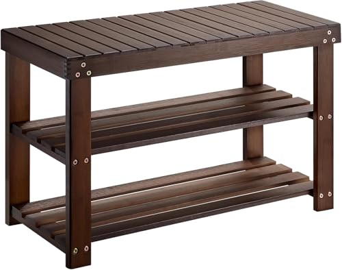 Bamboo Shoe Rack Bench, 3 Tier Sturdy Shoe Bench,... (Brown | Bamboo)
