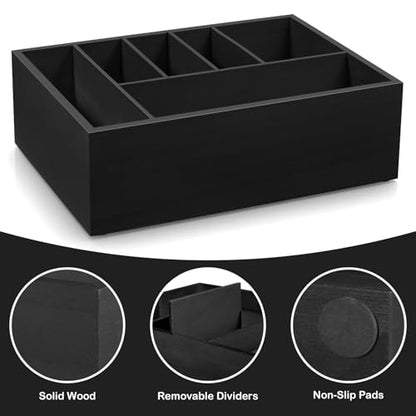 Large Utensil Holder for Party - Wooden Paper Plate and Utensil Caddy for Countertop - Silverware Caddy for Cup Fork Spoon Napkin - Cutlery Organizer for Kitchen Camping Buffet Picnic
