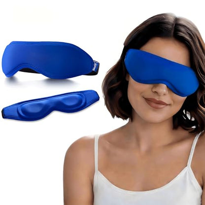 Cooling Gel Eye Mask for Puffy Eyes, Reusable Contoured Cold Eye Mask for Dark Circles, Eye Fatigue & Sinus Pressure, Soft Flexible Ice Pack with Adjustable Strap, Blue