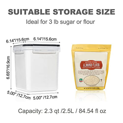 PANTRYSTAR Medium Food Storage Containers with Lids Airtight 2.5L /84.5Oz, for Flour, Sugar, Baking Supply, 3PCS BPA Free Plastic Canisters for Kitchen Pantry Organization