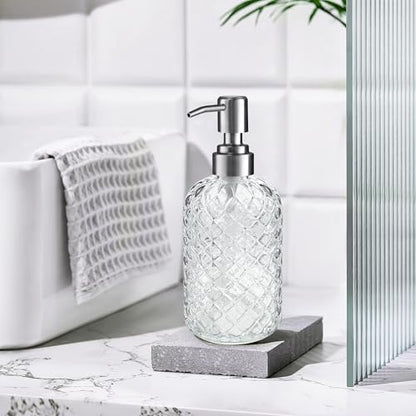 Kaishun Refillable Glass Soap Dispenser (2PC) for Hand Soap & Lotion, Clear