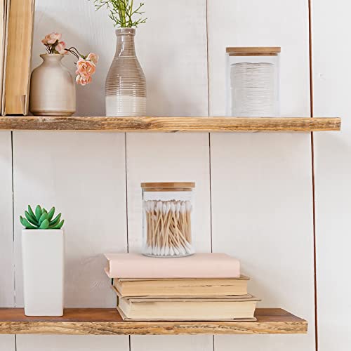 BKYFPQ 2 Pack Glass Qtip Holder Dispenser for Cotton Ball,Swab,Pads,Floss | Apothecary Jars with Lids,Vanity Makeup Organizer and Bathroom Canister Storage Organizer