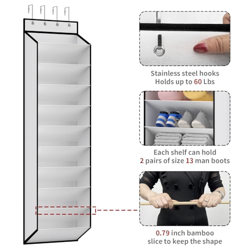 KEEPJOY 10 Tiers White Over Door Shoe Organizer Storage, Hanging Shoe Holder for Door with Large Deep Pockets, Fit 20-30 Pairs Shoe Rack for Sneakers, Boots (White)