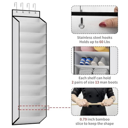 KEEPJOY 10 Tiers White Over Door Shoe Organizer Storage, Hanging Shoe Holder for Door with Large Deep Pockets, Fit 20-30 Pairs Shoe Rack for Sneakers, Boots (White)