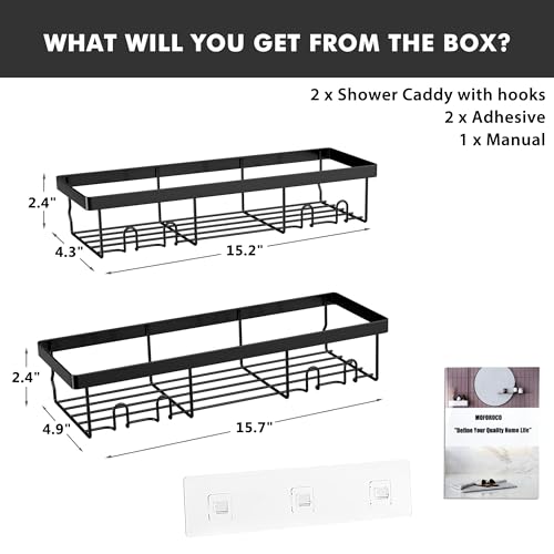 Moforoco Shower Caddy Shelf Organizer Rack, Self Adhesive Black Bathroom Shelves Basket, Home Farmhouse Wall Inside Organization and Storage Decor Rv Accessories, First Camper Apartment Essentials