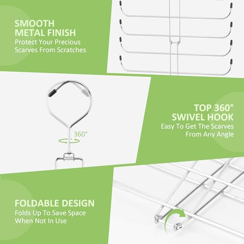 2 Pack Scarf Hanger for Closet, 40 Large Capacity Scarf Organizer, Space Saving Scarf Holder Hijab Rack Closet Organizers and Storage, Silver