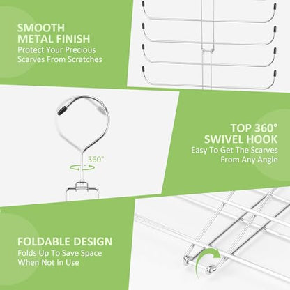 2 Pack Scarf Hanger for Closet, 40 Large Capacity Scarf Organizer, Space Saving Scarf Holder Hijab Rack Closet Organizers and Storage, Silver